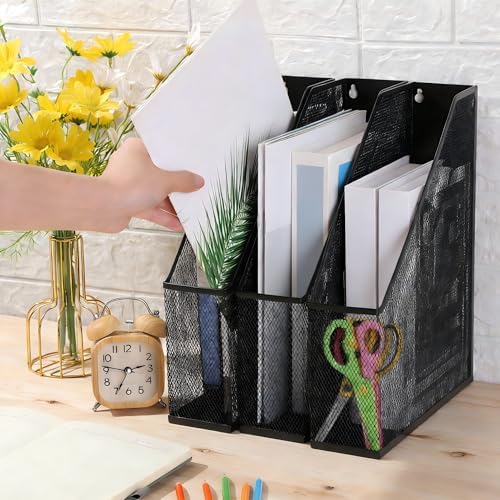 Sliner 4 Pack Metal Magazine Holder Black Mesh Steel Document Rack 1 Section File Organizer Extra Wide Magazine Folder Storage Desk Tidy for Office Home, 12.6”x 9.8”x 3” - Image 4
