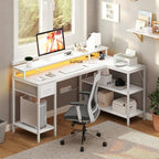 OLIXIS 53 Inch L Shaped Gaming Desk with LED Lights, Storage Shelves - Image 3