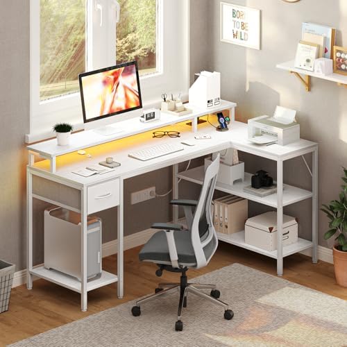 OLIXIS 53 Inch L Shaped Gaming Desk with LED Lights, Storage Shelves - Image 3