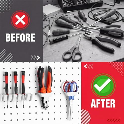Novabright 6 Pieces Pegboard Organizer Accessories Set, Screwdriver Holder and Double Hole Pliers Holders, Pegboard Tool Hangers for Screwdrivers, Pliers, Scissors Wall Garage Workshop Storage(White) - Image 4