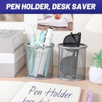 Segarty Pen Cup Holder for Desk, 12 Pack Round Silver Pen Holder, Wire Mesh Pencil Cups Containers Marker Organizer Set for Office Supplies, School, Desktop Accessories, Makeup Brush - Image 5