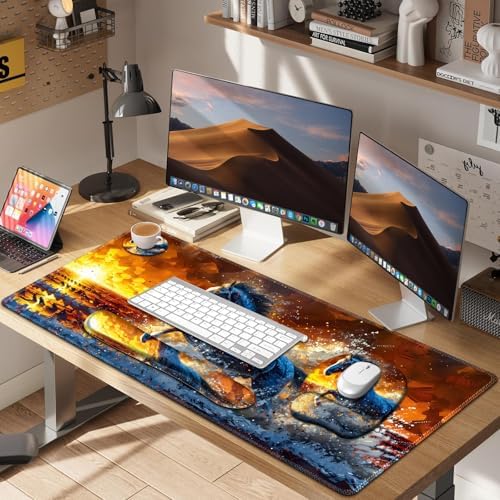 Large Mouse Pad, Keyboard Wrist Rest Set, Ergonomic Mouse Pad with Wrist Support, Desk Mat with Stitched Edges + Coaster, Extended Desk Pad Waterproof Desk Mat for Home Office Game I Running Horse - Image 2