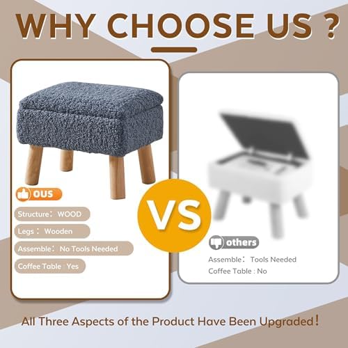 Storage Ottoman, Small Foot Stool Ottoman with Storage, Teddy Velvet Foot Rest with Wood Legs, Footstool for Living Room, Bedroom, Entryway, Blue - Image 3