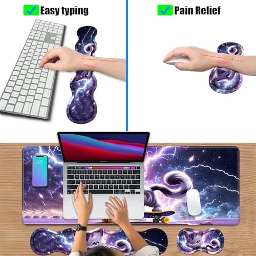 4 in 1 Ergonomic Keyboard Wrist Rest & Mouse Pad Wrist Rest Set, Large XXL Gaming Desk Mat 31.5"x 11.8" with Non-Slip Base, Memory Foam for Home Office Study Gaming, Cute Cat Playing Scooter - Image 6