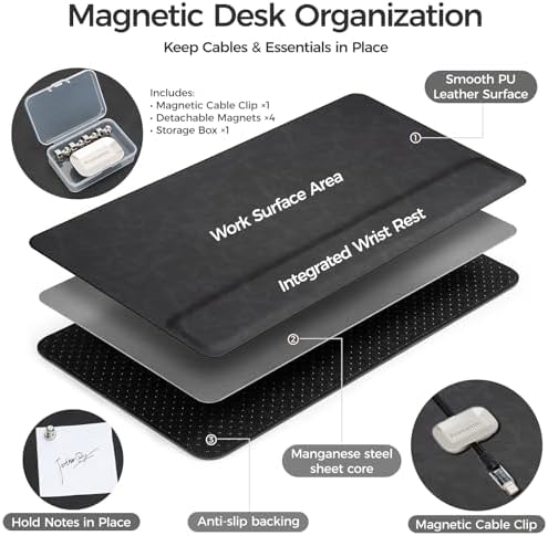 Magnetic Desk Mat System with Wrist Support 80×40cm, Premium Leather Desk Pad with Magnetic Accessories, Waterproof Non-Slip Desk Organizer for Office & Gaming - Image 2