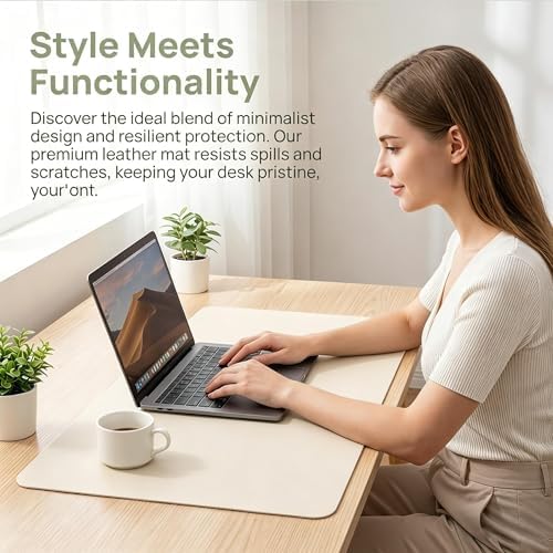 Pu Leather Desk Pad Non-Slip Waterproof Desk Mat Protector Large Mouse Pad for Desktop Office and Home Work Light Cream White 15.5" x 40" - Image 7