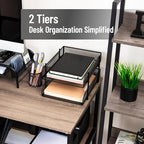 Mind Reader 2-Tier Stackable Paper Tray, Metal Mesh Desk Organizer for Files, Documents, and Mail, Office Desktop Storage, Set of 2, Black - Image 2