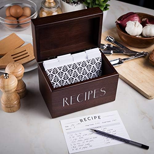Wooden Recipe Box with 50 Recipe Cards & Dividers, 4x6 Card Holder, Walnut - Image 6