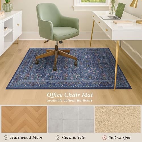 JTJ 5x6 Office Rug, Dark Blue Vintage Floral, Washable Non Slip - Image 5
