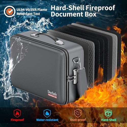 DocSafe Fireproof Document Box Hard Case with Lock ＆ Accordion File Folder - Image 2