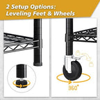 4 Tier Storage Racks Shelving, Heavy Steel Pantry Shelves, Adjustable Wire Shelving Rack with Wheels, Suitable for Garage, Kitchens, Bathroom, Offices, 55" W x 23.6" D x 75.6" H, Black - Image 5