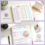 Ospelelf Budget Planner Undated, Money Expense Tracker with Pocket & Stickers, Thick Cardboard Cover, Large Pages for Spacious Writing, Original Fun Colorful Design, 12 Month Financial Notebook, Purple Floral - Image 4