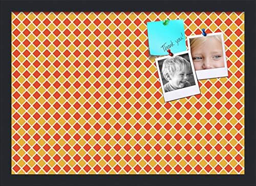 PinPix 20x14 inch Cork Bulletin Board. This Decorative Framed Pin Board Comes with Diamond Pattern in Red and Orange Design and Satin Black. Ideal for Home, Office Decor or School (PinPix-331) by PinPixBulletinBoards