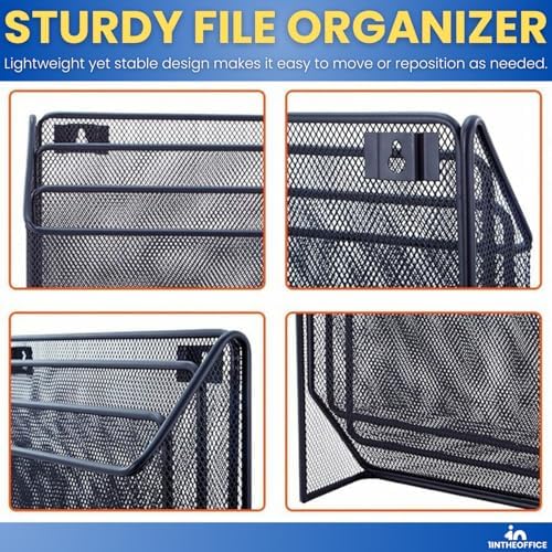 1InTheOffice 3 Tiers File Folder Organizer, Desk Sorter, Black Mesh Organizer - Image 5