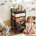 SYKIARIOL 4-Drawer Rolling Storage Cart with Mesh Top,Brown - Image 2
