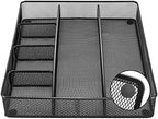 Amazon Basics Mesh Desk Drawer Organizer with 6 Compartments, Non-Slip Office Supplies Storage for Pens and Accessories, Black - Image 3