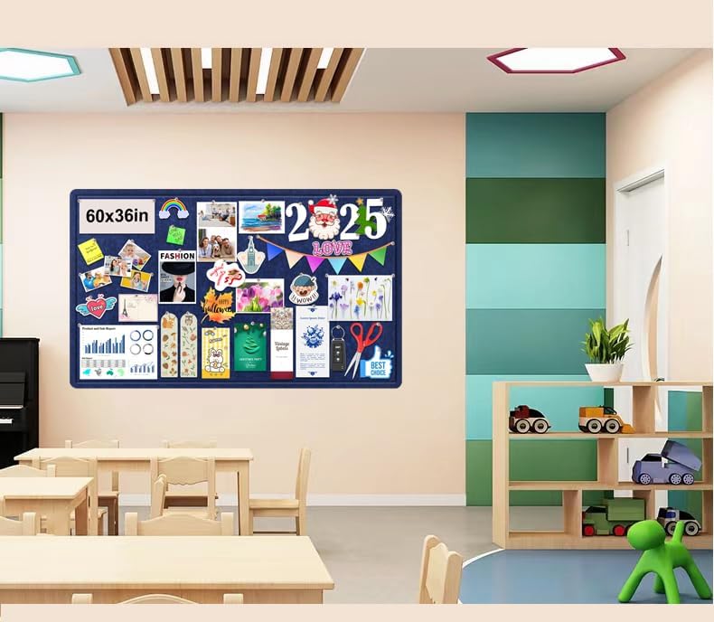 Large Bulletin Board, Foldable 60x36 Inches Cork Board Alternative, Large Felt Board Decorative Pin Board for Wall, Foldable Photo Board Self-Adhesive Vision Board with 36 Pushpins Dark Blue - Image 4