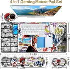 African Black Woman Graffiti Girls Desk Mat, Extended White Laptop Table Protector, Ergonomic Mouse Pad with Keyboard Wrist Rest Support - Image 2