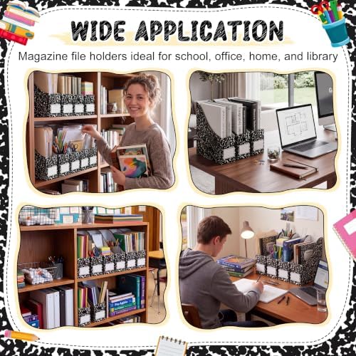Pasimy 24 Pcs Magazine File Holder Cardboard, Composition Notebook Magazine Holders File Organizer Bulk Foldable Decorative Folder Storage Box Rack for Book Documents School Office Home Desk - Image 6