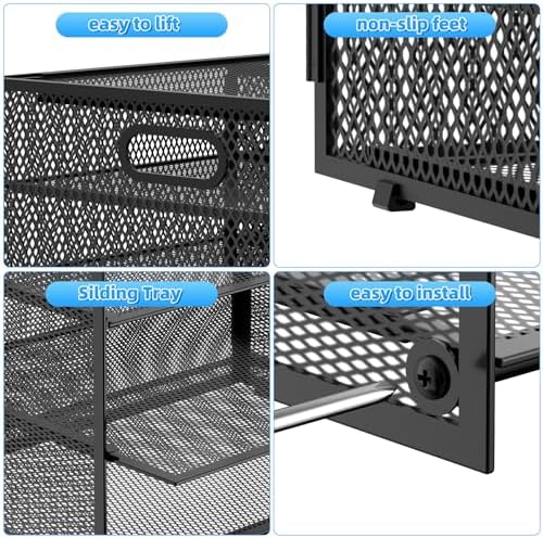Lavatino 14 Compartments Paper Organizer for Desk, Mesh Literature Organizer, Mail File Sorter Tray with Handle, Desktop Mailbox for Office Classroom Home, Black - Image 3