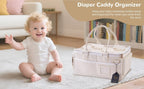 Portable Diaper Caddy, Large 17.1L Nursery Storage Basket with Handle, Baby Essentials Organizer for Changing Table, Travel Use, Beige - Image 2