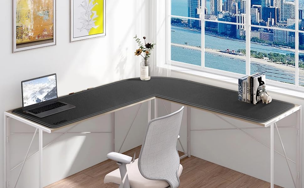 Chihein Leather Desk Mat L Shaped 61” x 72.8” x 23.6” (Black) - Image 6