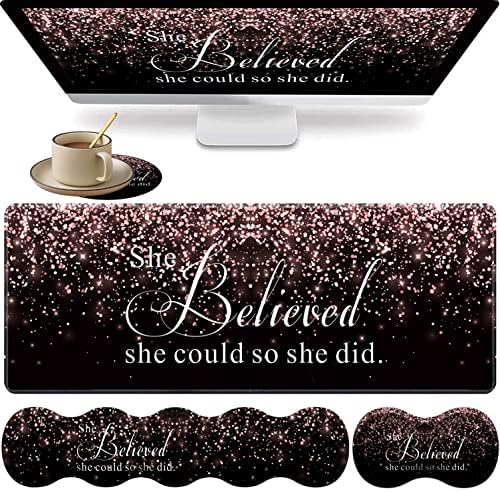 Large Gaming Mouse Pad, Keyboard Wrist Rest + Mouse Wrist Pad + Coaster Combination Set, Memory Sponge Non-Slip Base. Suitable for Office and Home, She Believed She Could So She Did by FOKBVNFLL