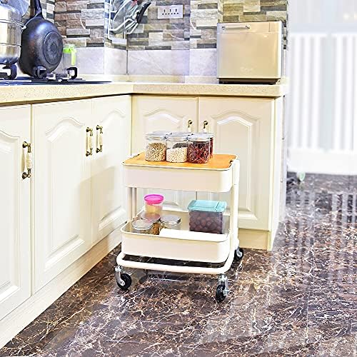 Melody House 2-Tier Metal Utility Rolling Cart Storage Side End Table with Cover Board for Office Home Kitchen Organization, Cream White - Image 4