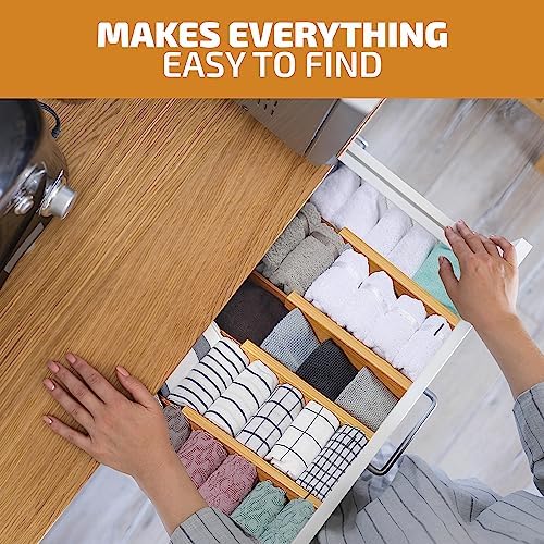 4-Pack Bamboo Drawer Dividers - 2.6 Inches High, Adjustable 12 to 17 Inches Expandable Drawer Organizer Dresser Separator for Clothes, Utensils, Bedroom, Bathroom, Kitchen, Office Storage Organization - Image 5