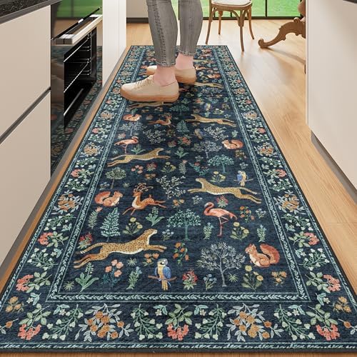 DUKINO 2x6 Runner Rug, Washable Animal Kitchen Rugs Non Slip, Navy Blue by DUKINO