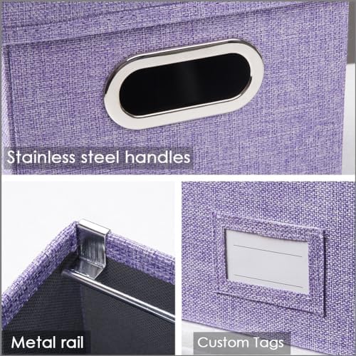 PRANDOM File Organizer Box - Set of 1 Collapsible Decorative Linen Filing Storage Hanging File Folders with Lids Office Cabinet Letter/Legal Purple (17x14x11.2 inch) - Image 5