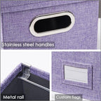 PRANDOM File Organizer Box - Set of 4 Collapsible Decorative Linen Filing Storage Hanging File Folders with Lids Office Cabinet Letter Size Purple (14x9.3x10.8 inch) - Image 5