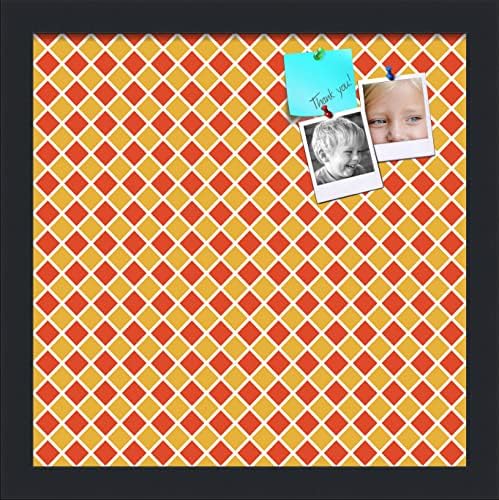 PinPix 13x13 inch Cork Bulletin Board. This Decorative Framed Pin Board Comes with Diamond Pattern in Red and Orange Design and Satin Black. Ideal for Home, Office Decor or School (PinPix-331) by PinPixBulletinBoards