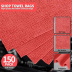 Microfiber Cleaning Cloth, 150 Pack Cleaning Rags Microfiber Towel Bulk Absorbent Lint-Free WashCloths, All-Purpose Towels for Cars, Shop, Automotive, Garage, Home Kitchen 11.5"*11.5", Red - Image 2