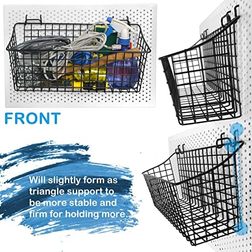 G.CORE 2 Pack Pegboard Baskets, Black Metal Shelves Hooks to 1/8" and 1/4" Hole Peg Boards, Peg Board Baskets Bins Set - Tools Workbench Garage Storage Wall Mount Organizer Attachments (2 Large) - Image 5