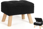 OGEMXU Storage Ottoman, Small Foot Stool Ottoman with Storage, Boucle Teddy Velvet Foot Rest with Padded Seat, Sturdy Wood Legs Stool for Living Room, Bedroom, Couch, Enterway (Black) by OGEMXU