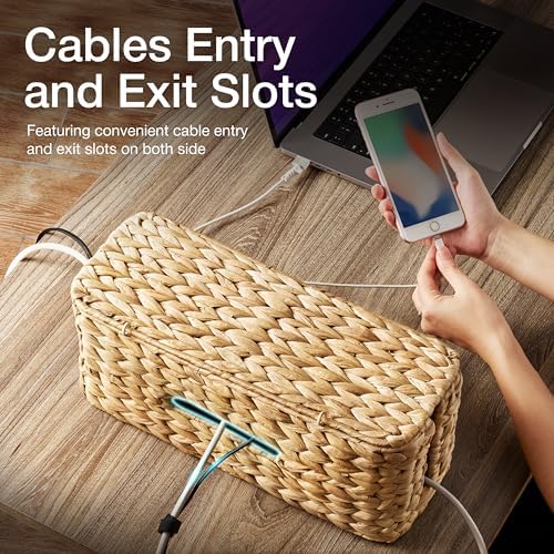 TIDITA 15" L Wicker Cable Management Box with Lid, Natural Water Hyacinth - Image 4