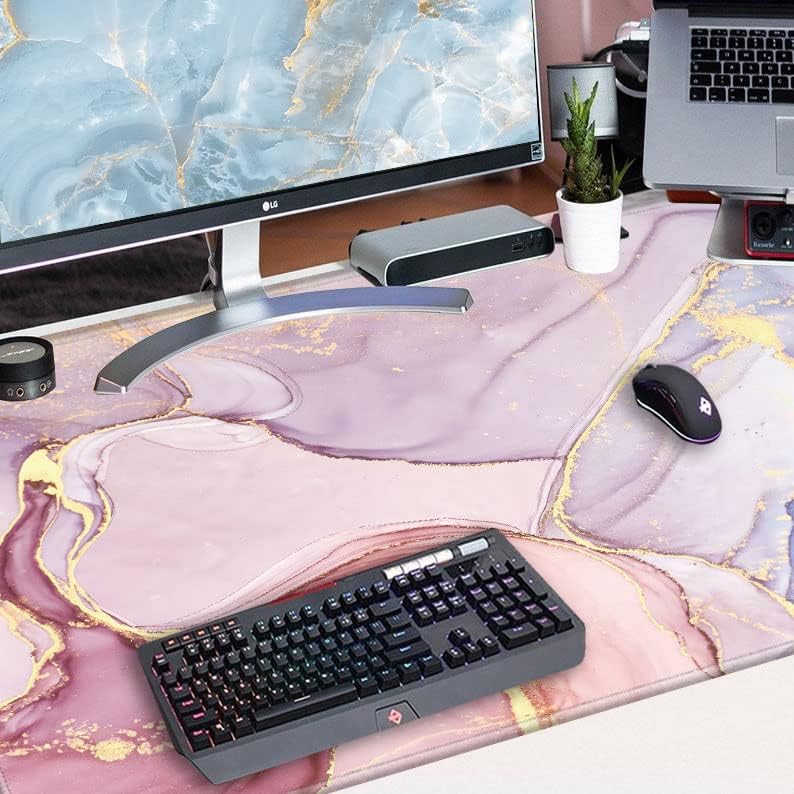 Gaming Mouse Pad Giant 48x24 Desk Mat Oversized Large Mousepad Jumbo Huge Desk Pad Pink Marble Protector Mat XXXL Non Slip Computer Mat for Wireless Desktop Work - Image 6
