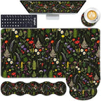 Mouse Pad,Large Pink Desk Mat, 4in1 XXL Mousepad + Keyboard Wrist Rest+Mouse Wrist Rest+Coaster Set with Ergonomic Desk Pad for Home Office Table Computer-Cute Flowers by CICPLKSE