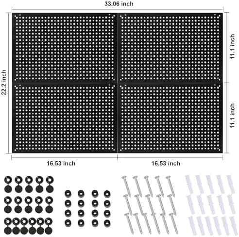 4 Pack Heavy Duty Steel Pegboard Garage Organization Panels,Universal 1/8 and 1/4 Pegboard Accessories,Suitable for Tool Storage,Garage Storage etc. (Black, 16X10.5) - Image 2