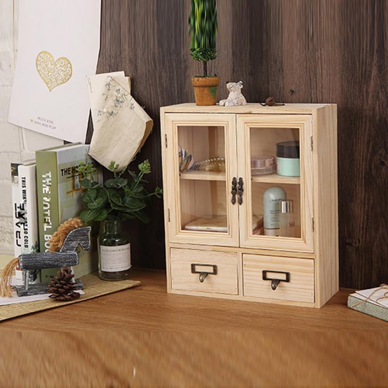 Narrow Vintage Pine Apothecary Cabinet 2 Door 2 Drawer Burlywood - Image 2
