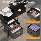Furologee 66 Inch L Shaped Desk with 2 Drawers and Power Outlet, Black - Image 7