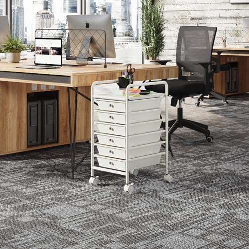 Rolling Storage Cart with Drawers 6-Tier Lock Wheels Office White - Image 2