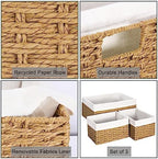 Vagusicc Wicker Storage Basket, 3-Pack Woven Paper Rope Wicker Baskets with Handles, Large Wicker Basket Cube Storage Bins with Liners, Storage Baskets for Organizing Shelves & Decor, Natural - Image 3