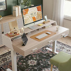 CubiCubi One-Piece Standing Desk 55x26 with 3 Wood Drawers, Pale Walnut - Image 2