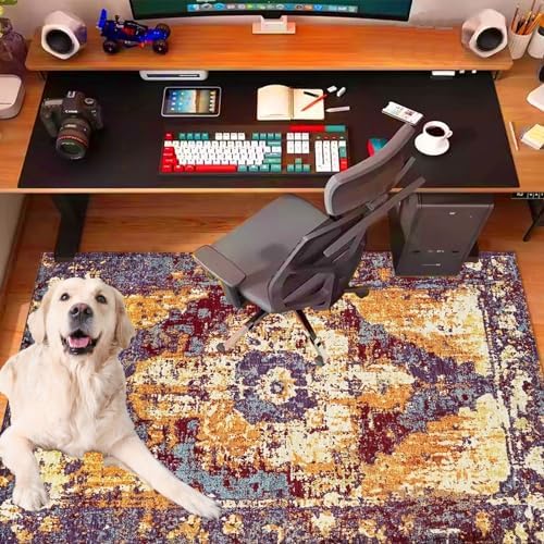 Office Chair Mat for Hardwood Floor, 48"x60" Anti-Slip Desk Chair Mat for Hard Floors, Under Desk Computer Rug for Rolling Chair, Easy Glide Floor Protector Mat for Home Office(Purple Yellow) - Image 4