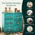 Vintage Card Catalog Drawers for Desktop - 6-Drawer Mini Wood Cabinet - Teal Turquoise Organizer, Fully Assembled - Image 6