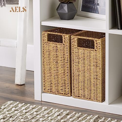 AELS Woven Natural Fibre Magazine Holder, Magazine Rack Floor, Hand-woven Magazine Organizer, Natural Paper Rope Magazine Basket with Handles, Boho Modern Farmhouse Book Basket, Newspaper Holder - Image 5