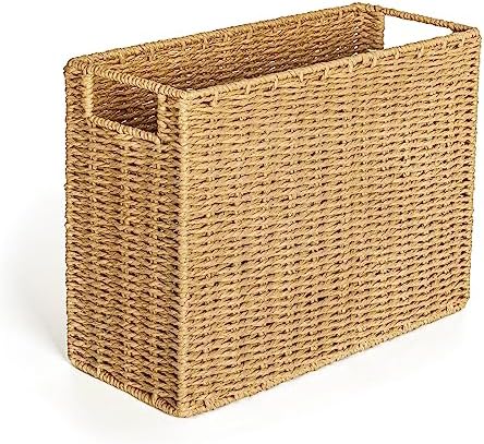 AELS Woven Natural Fibre Magazine Holder, Magazine Rack Floor, Hand-woven Magazine Organizer, Natural Paper Rope Magazine Basket with Handles, Boho Modern Farmhouse Book Basket, Newspaper Holder by AELS