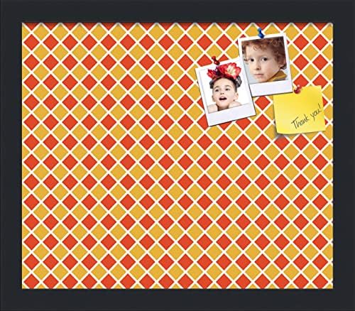 PinPix 14x12 inch Cork Bulletin Board. This Decorative Framed Pin Board Comes with Diamond Pattern in Red and Orange Design and Satin Black. Ideal for Home, Office Decor or School (PinPix-331) by PinPixBulletinBoards